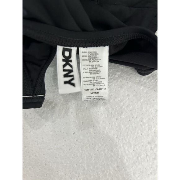 DKNY Womens Ruffle Plunge V-Neck One Piece Swimsuit Solid Black Size M NWT - Picture 7 of 8